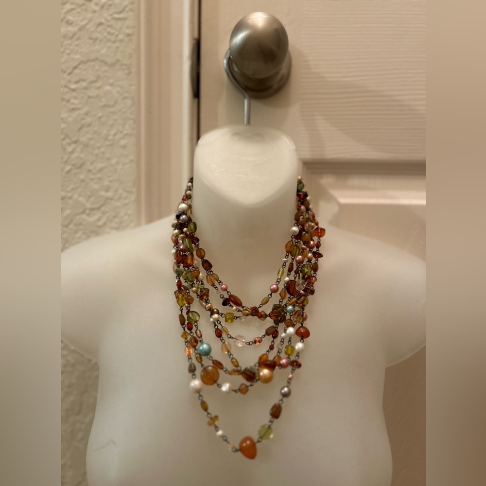 Lia Sophia earth-toned beaded layered necklace